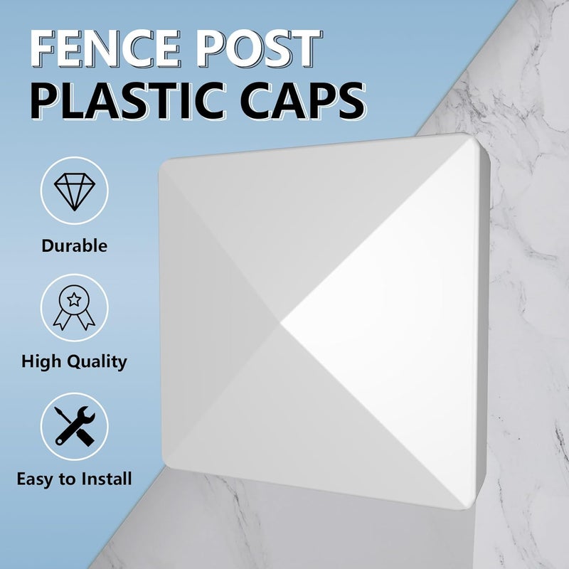 RECTOO 4x4 Vinyl Fence Post Caps, White PVC Decorative Pyramid for Actual 4"x4" Vinyl Posts – Not for Wood Post (8-Pack) - Image 2